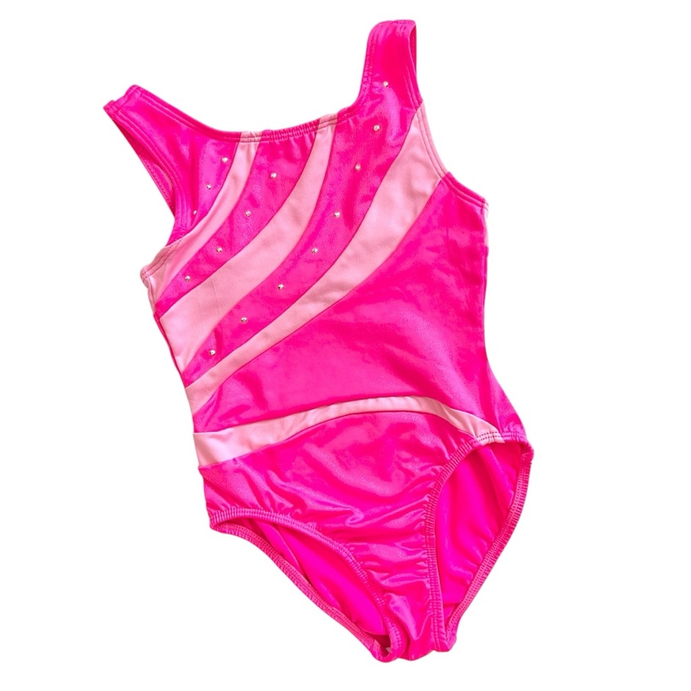 DANSKIN Pink Leotard Rhinestone Detail Sz 4/5 Freestyle